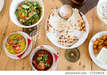 various food on table of indian restaurant various food on table of indian restaurant 57259616