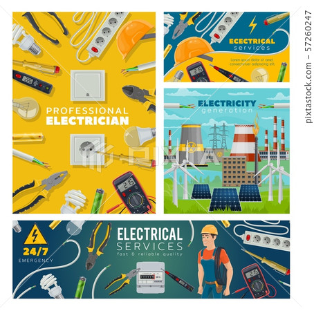 Electrician and electrical tools, power industry Electrician and electrical tools, power industry 57260247