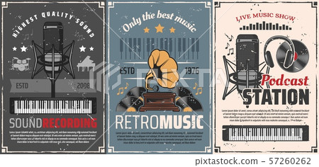 Retro music, podcast station and gramophone vinyl 57260262