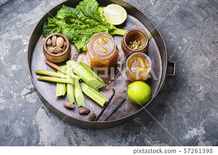 Homemade rhubarb jam 57261398