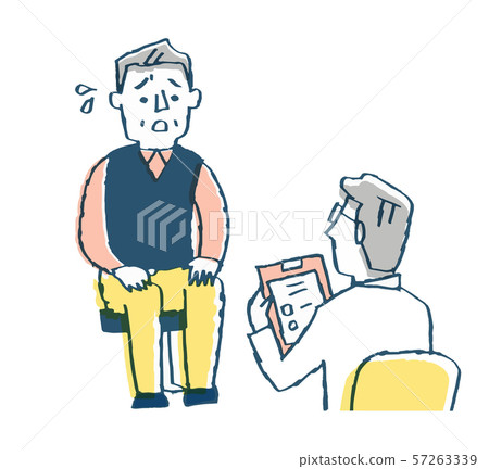 Medical examination: a doctor and a male patient who seem to be anxious 57263339
