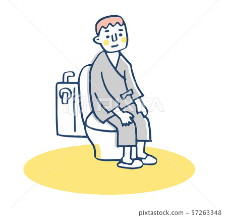 A man in inspection clothes sitting in the toilet 57263348