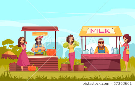 Farm Market Cartoon Illustration - Stock Illustration [57263661] - PIXTA