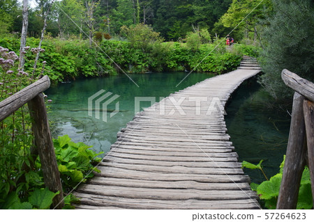 Croatian morning Plitvice Lakes National Park, walking path 57264623