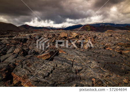 Rough surface of frozen lava after Mauna Loa volcano eruption, Hawaii, USA 57264694