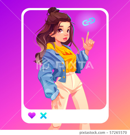 Influencer blogger girl in fashioned clothes. 57265570