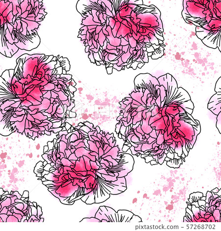 Seamless pattern with watercolor peonies isolated on white. Seamless pattern with watercolor peonies isolated on white. 57268702