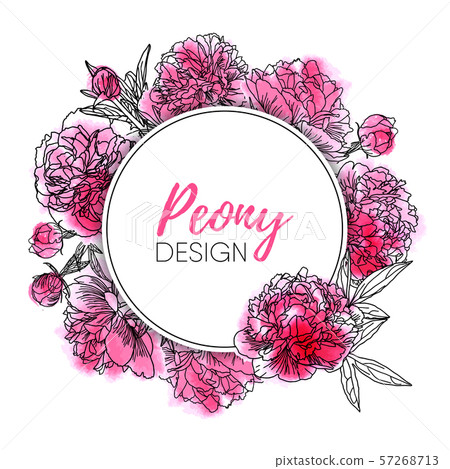 Floral frame with watercolor peonies isolated on white. 57268713
