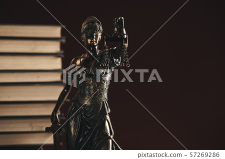 Attorney and notary concept. Books and Statue of Justice isolated. Attorney and notary concept. Books and Statue of Justice isolated. 57269286