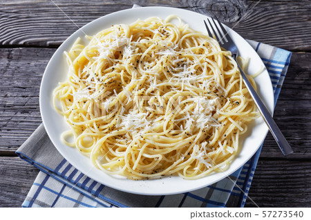 cacio e pepe on a plate, top view cacio e pepe on a plate, top view 57273540