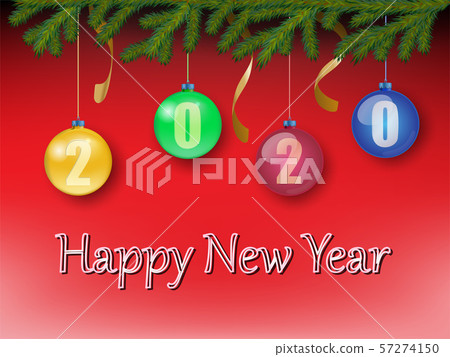 Christmas balls on tree branch Christmas balls on tree branch 57274150