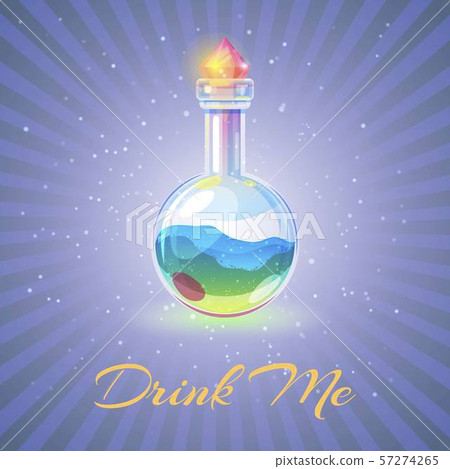 Bottle with potion or health elexir vector illustration. Sparkling magic elixir. Magic drink me Bottle with potion or health elexir vector illustration. Sparkling magic elixir. Magic drink me 57274265
