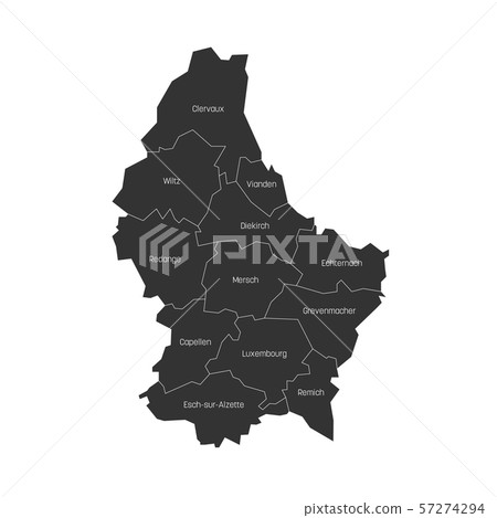 Cantons of Luxembourg. Map of regional country administrative divisions. Colorful vector Cantons of Luxembourg. Map of regional country administrative divisions. Colorful vector 57274294