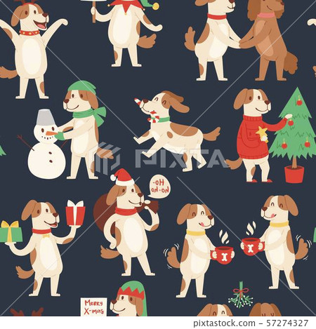 Christmas Dog Seamless Pattern Vector Stock Illustration 57274327 Pixta