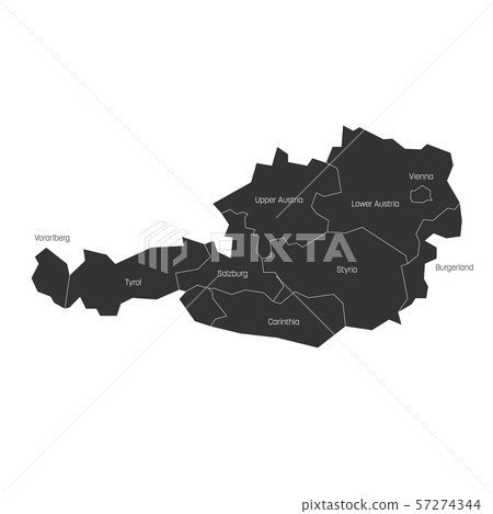 States of Austria. Map of regional country administrative divisions. Colorful vector illustration 57274344