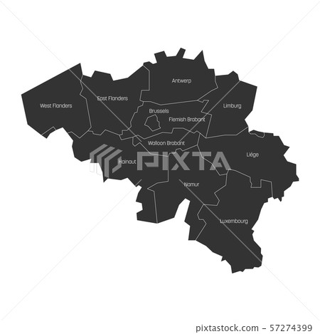 Provinces of Belgium. Map of regional country administrative divisions. Colorful vector illustration Provinces of Belgium. Map of regional country administrative divisions. Colorful vector illustration 57274399