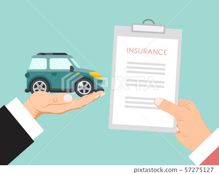 Car insurance contract vector illustration. Hands are holding insurance policy and car. Contract for Car insurance contract vector illustration. Hands are holding insurance policy and car. Contract for 57275127