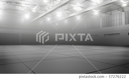 Modern empty dark storehouse with smoke at the end 57276222