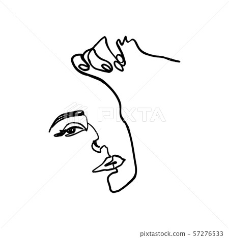 One Line Woman's Face and Hand. Continuous line Portrait of a girl In a Modern Minimalist Style 57276533