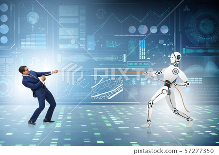 Competition between humans and robots in tug of war concept 57277350