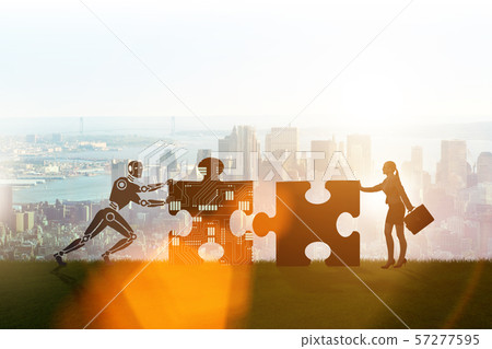 Robot and human cooperating in jigsaw puzzle Robot and human cooperating in jigsaw puzzle 57277595