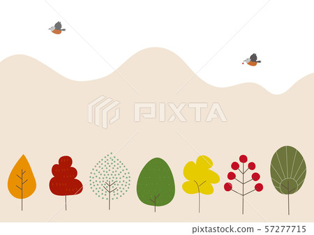 Illustration of autumn-colored trees and small birds Illustration of autumn-colored trees and small birds 57277715