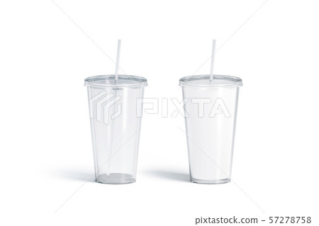 Blank white and transparent acrylic tumbler with straw mockup set, 57278758