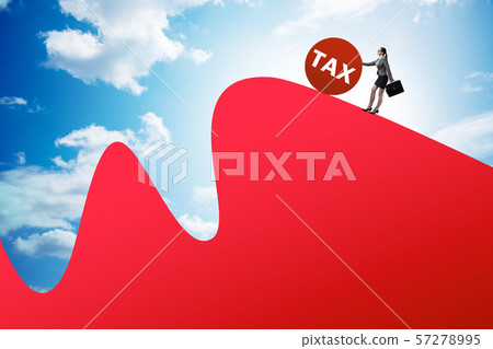 Businesswoman in tax concept on mountain Businesswoman in tax concept on mountain 57278995