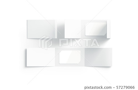 Blank white plastic card mockup inside opened, closed, booklet holder 57279066