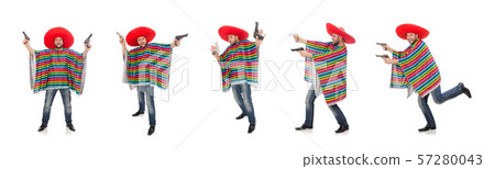 Funny mexican holding pistol isolated on white Funny mexican holding pistol isolated on white 57280043