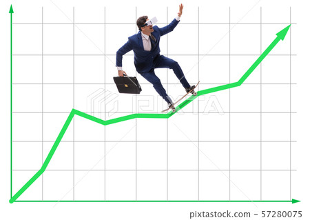 Businessman riding skateboard on financial graph Businessman riding skateboard on financial graph 57280075