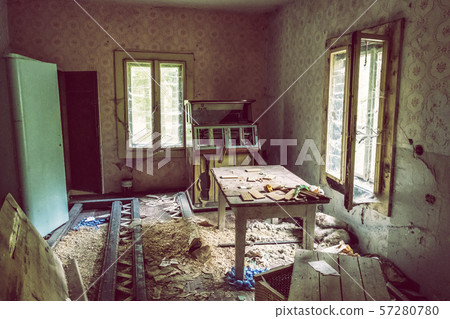 Interior of abandoned house in Korytnica spa, 57280780