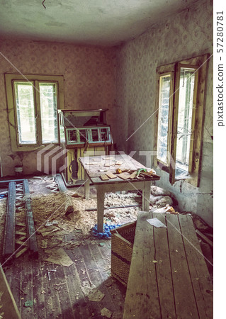 Interior of abandoned house in Korytnica spa, 57280781