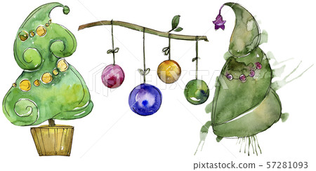 Christmas winter holiday symbol in a watercolor style isolated. Aquarelle christmas card. Christmas winter holiday symbol in a watercolor style isolated. Aquarelle christmas card. 57281093
