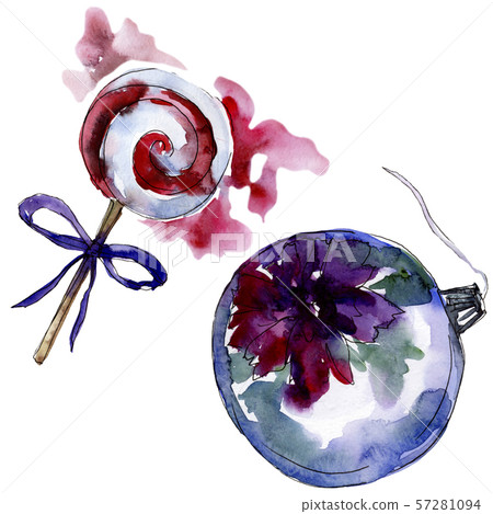 Christmas winter holiday symbol in a watercolor style isolated. Aquarelle christmas card. 57281094