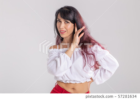Latino dance, Improvisation, contemporary and vogue dance concept - young beautiful woman dancing on Latino dance, Improvisation, contemporary and vogue dance concept - young beautiful woman dancing on 57281634