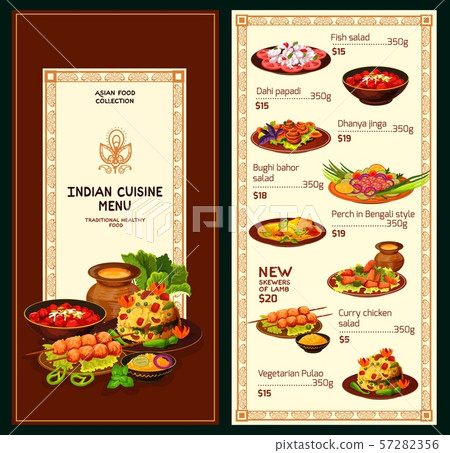 Indian cuisine dishes and salads menu 57282356