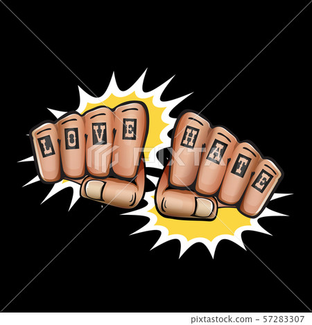 love and hate fists with tattoo isolated on... - Stock Illustration ...