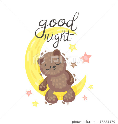Teddy bear sleeps on the moon. Vector illustration on a white background. 57283379
