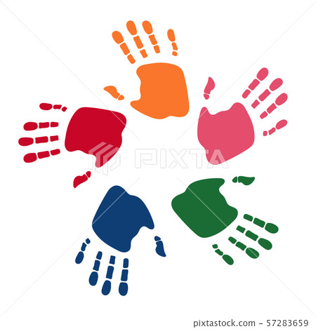 Colorful human palms. Children's handprint logo 57283659
