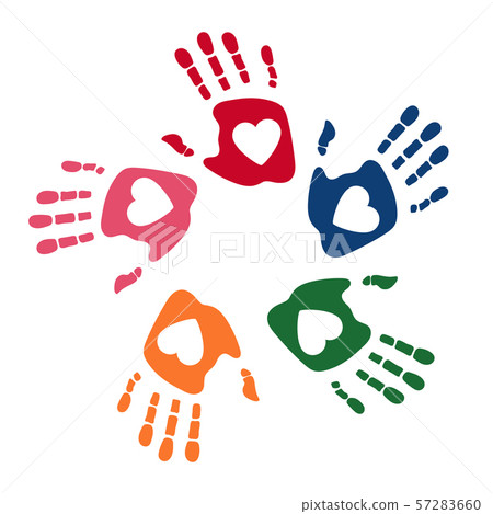 Colorful human palms. Children's handprint logo Colorful human palms. Children's handprint logo 57283660