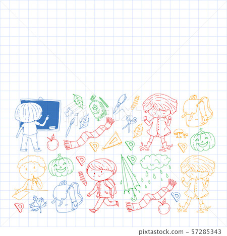 Back to school vector pattern. Education icons for children. 57285343