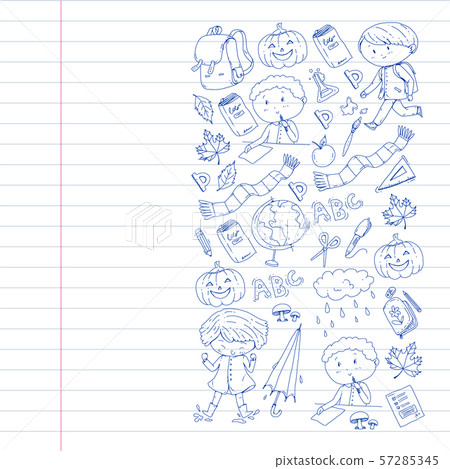 Back to school vector pattern. Education icons for children. 57285345