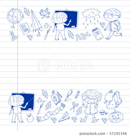 Back to school vector pattern. Education icons for children. 57285346