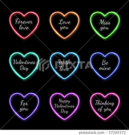 Color Valentines Day neon hearts frames set... - Stock Illustration ...