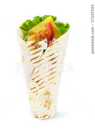 Grilled dietary tortilla with cheese on white background Grilled dietary tortilla with cheese on white background 57285585