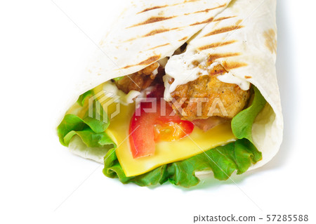 Grilled chicken tortilla with cheese on white background 57285588