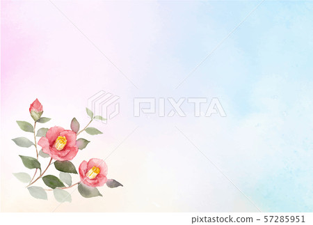 冷茶花水彩背景水平設計中的明信片模板 57285951