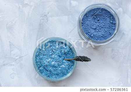 Blue spirulina chia seed pudding bowl. Superfood 57286361