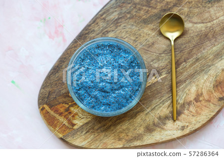 Blue spirulina chia seed pudding bowl. Superfood Blue spirulina chia seed pudding bowl. Superfood 57286364